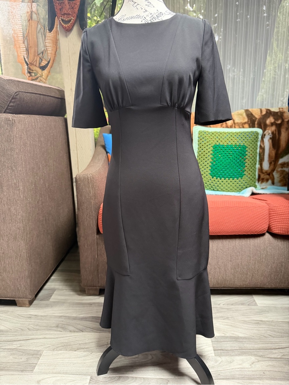 NWOT Classic Black Short-Sleeve Midi Dress